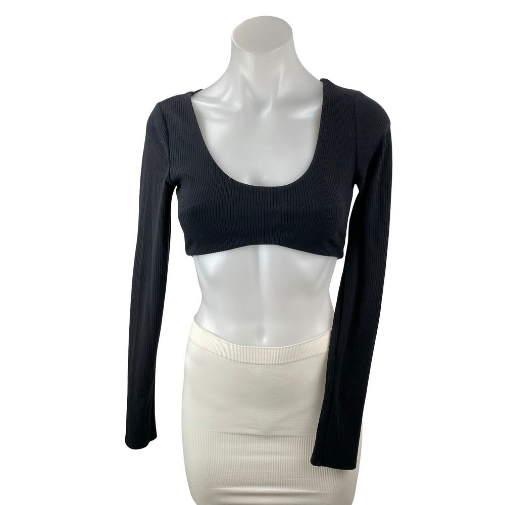 Alo Yoga Ribbed Define Scoop Neck Long Sleeve Crop Athletic Activewear Bra Top S